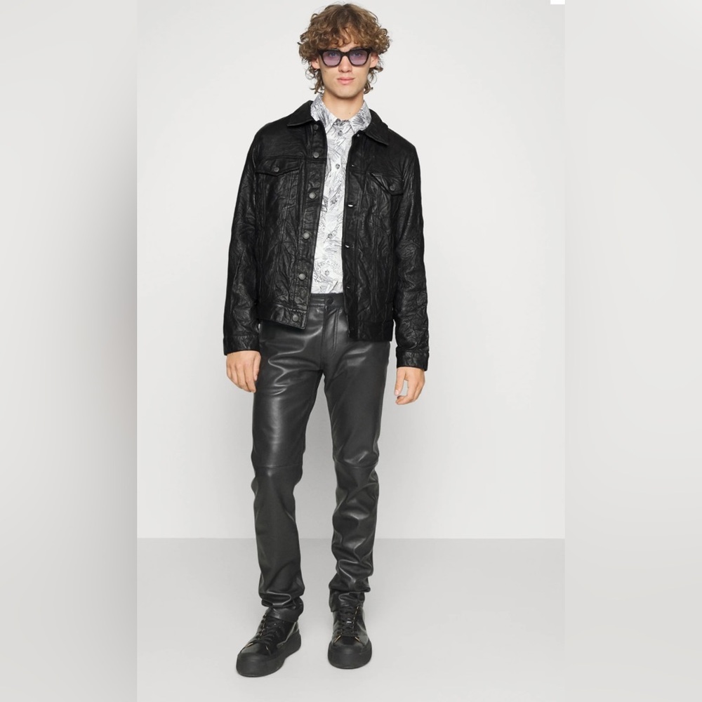 Zadig & Voltaire New Men's Black Base Crinkle Leather Jacke